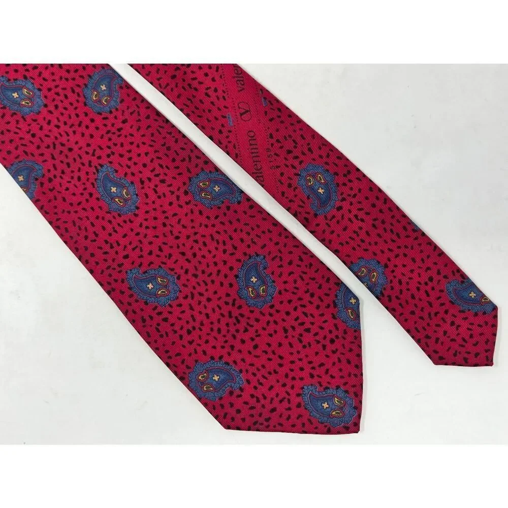 VALENTINO CRAVATTE ITALY SILK TIE RED ANIMAL PRINT PAISLEY 3